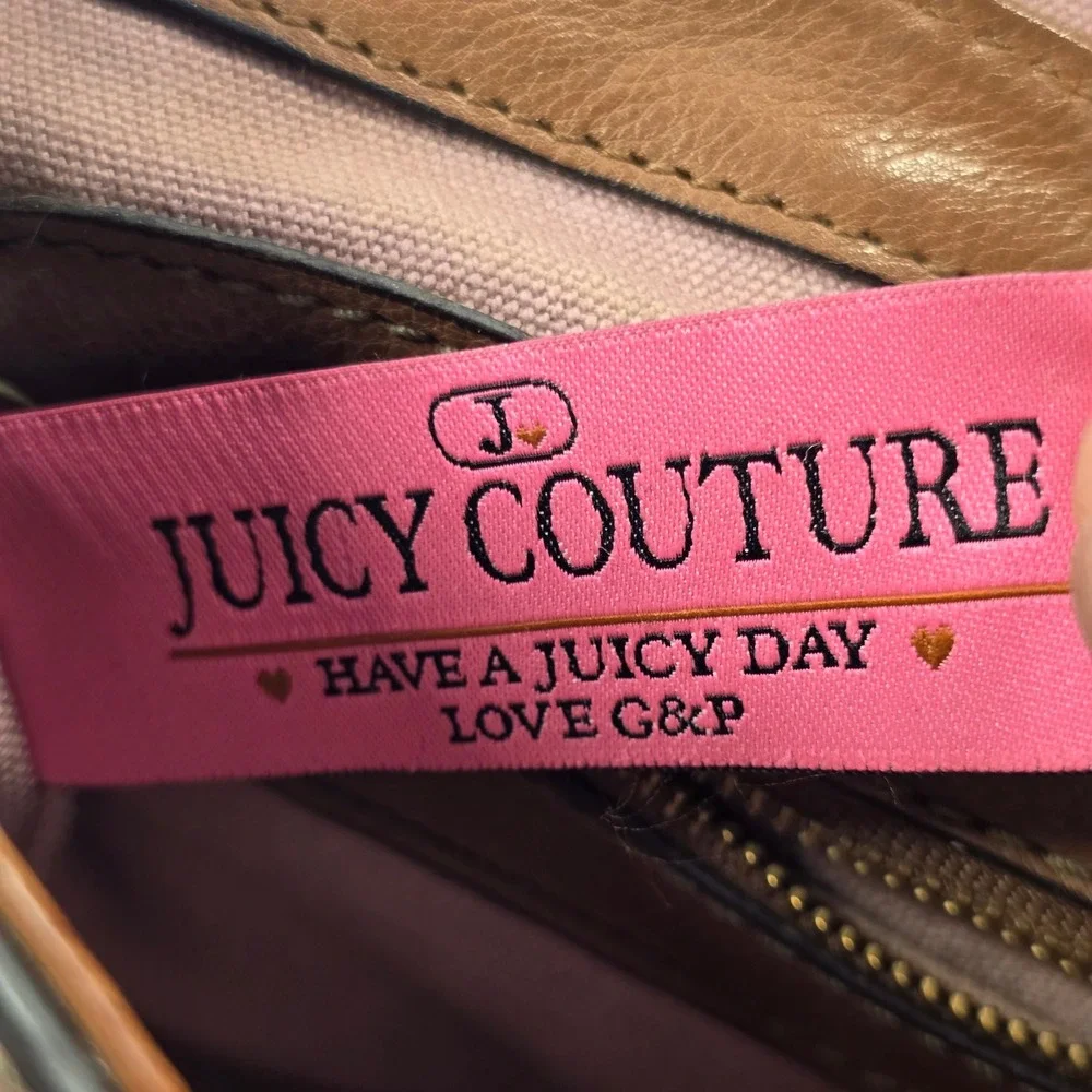 Vintage Y2K Juicy Couture Brown Pebbled Leather Satchel Bag Gold Crest Logo